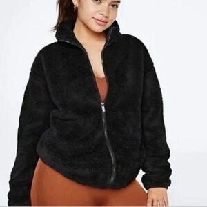 PINK Victoria's Secret Black Zip Up Fleece Sweater/Jacket